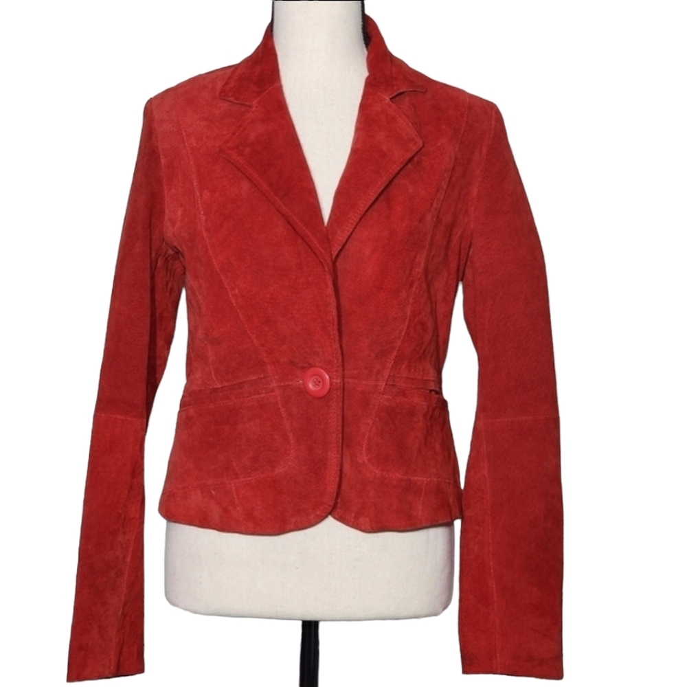 5-7-9 Vintage Red Leather One Button Blazer, Small